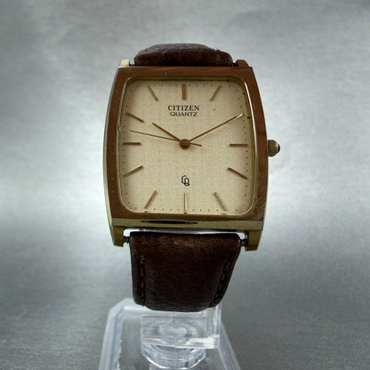 Citizen CQ Tank Watch Men 29mm Champagne Dial Gold Tone 4-798953 New Battery5