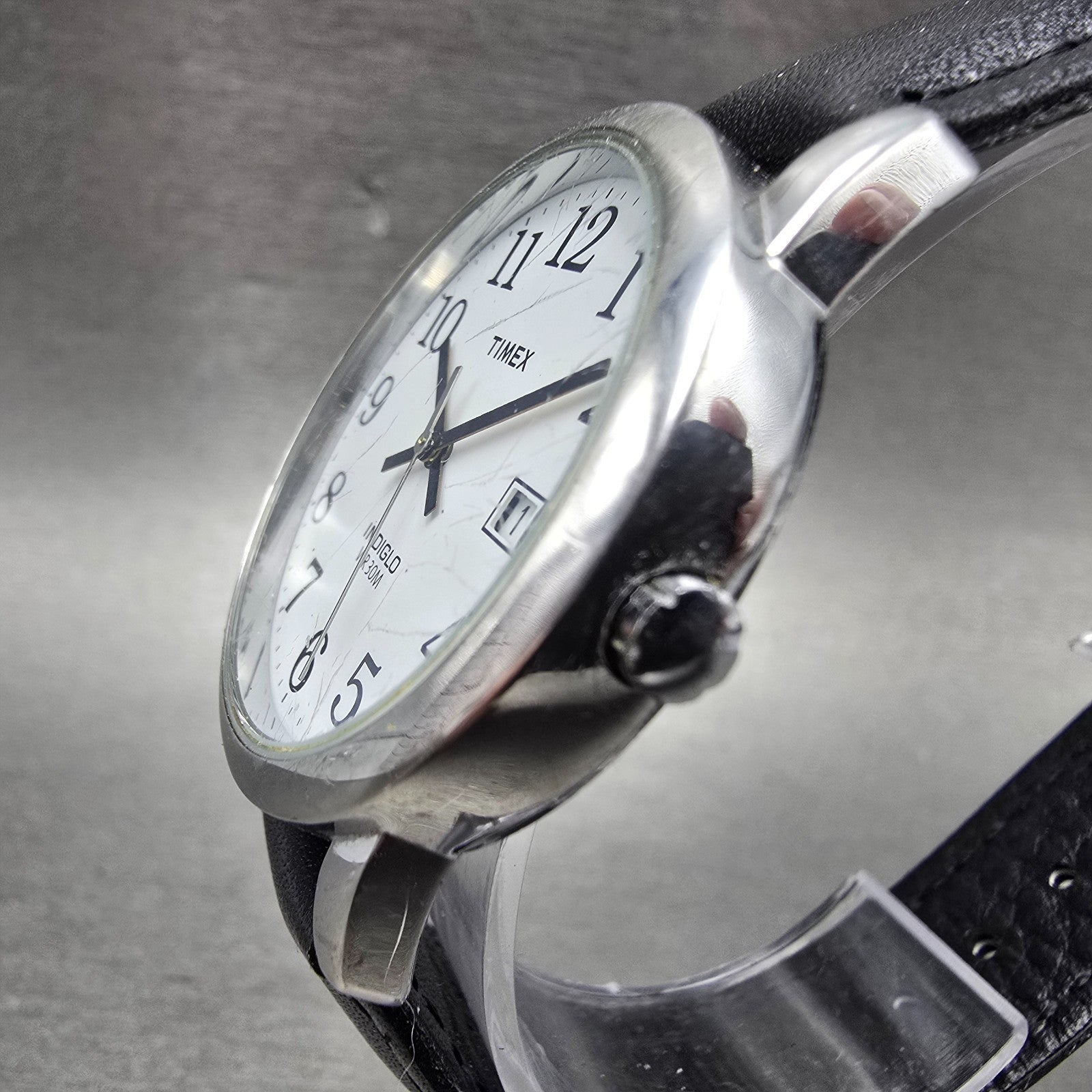 Timex Easy Reader Watch Men 35mm White Dial Silver Tone Date Round New Battery W2