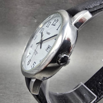 Timex Easy Reader Watch Men 35mm White Dial Silver Tone Date Round New Battery W2