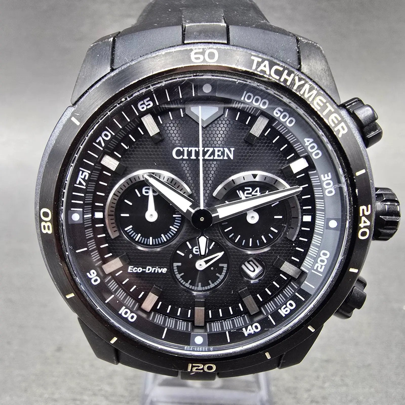 Citizen Eco-Drive Chronograph Watch Men 48mm Black Dial Black Tone Date Runs0