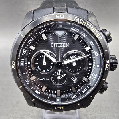 Citizen Eco-Drive Chronograph Watch Men 48mm Black Dial Black Tone Date Runs0