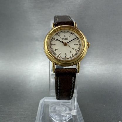 Seiko Watch Women 21mm Cream Dial Gold Tone Round 1N01-0E29 New Battery A5