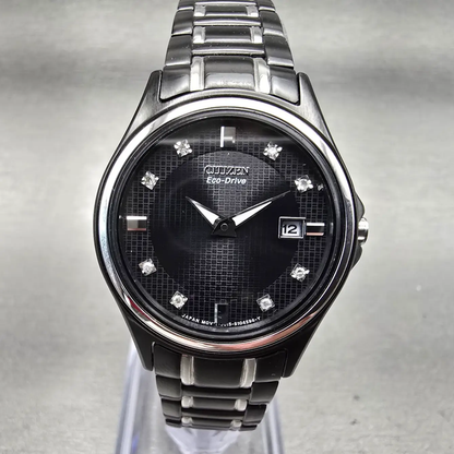 Citizen Eco-Drive Watch Women 27mm Black Dial Two Tone Date J015-S070112 Works0
