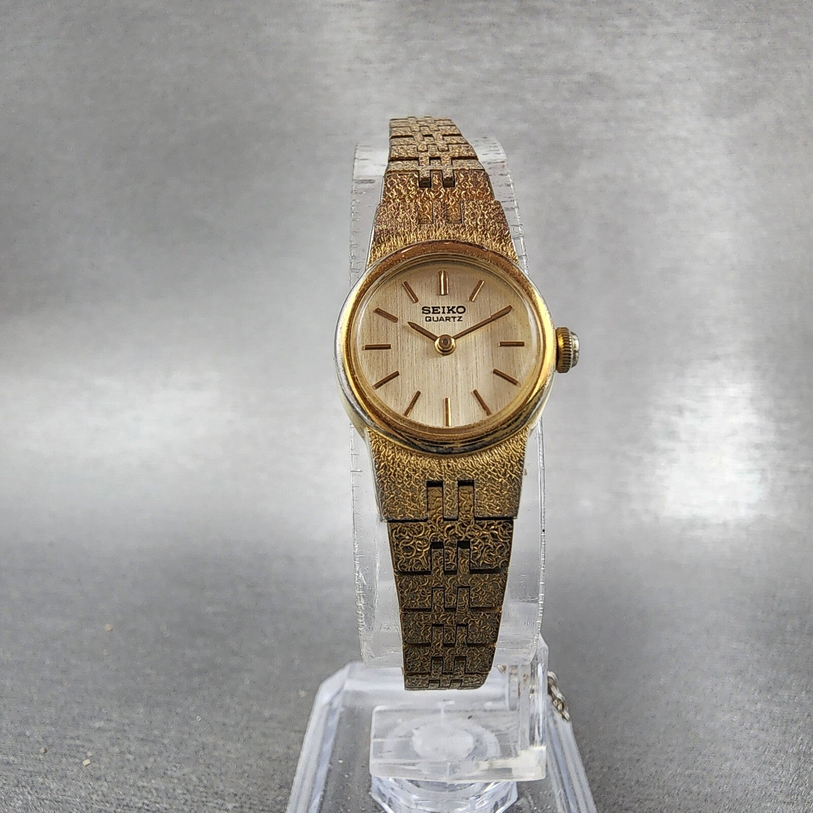 Seiko Watch Women 17mm Gold Dial Gold Tone Round 54205039 New Battery VTG ABD5