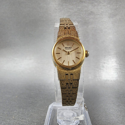 Seiko Watch Women 17mm Gold Dial Gold Tone Round 54205039 New Battery VTG ABD5