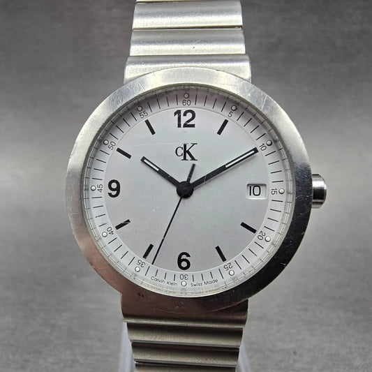 Calvin Klein Watch Women 31mm Silver Dial Stainless Steel Date Round New Battery0