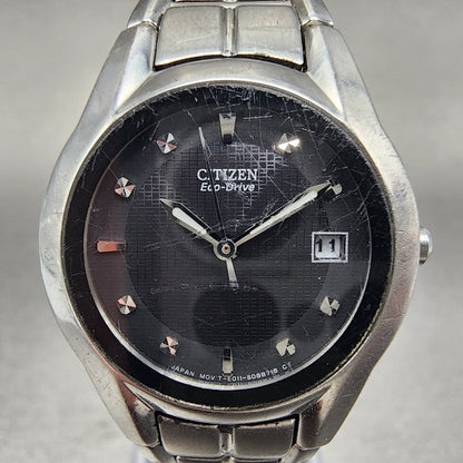 Citizen EcoDrive Watch Women 26mm Black Dial Steel Date Round E011S058503 A231