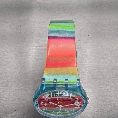 Swatch COLOR THE SKY Watch Women Multicolor Dial Blue Case GS124 New Battery4