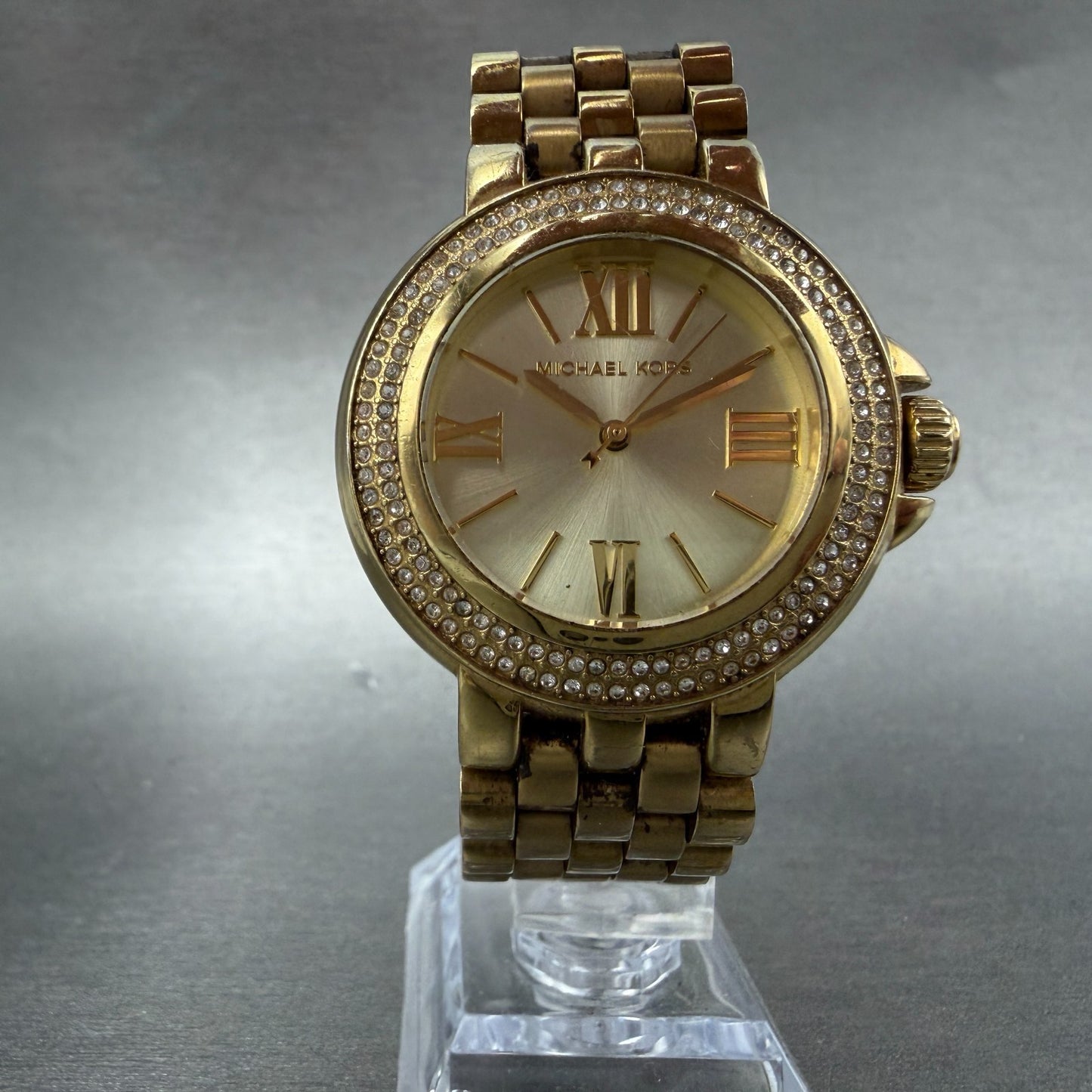 Michael Kors Watch Women 38mm Champagne Dial Gold Tone Round MK-3185 New Battery5