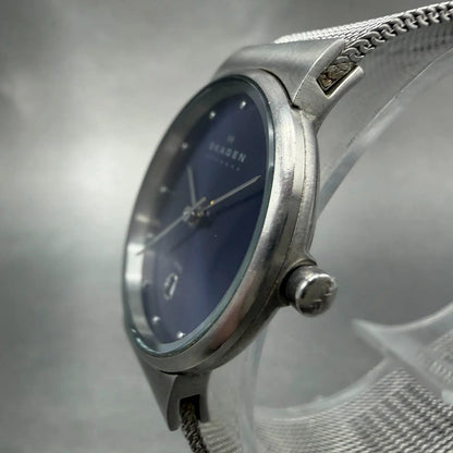 Skagen Watch Women 26mm Blue Dial Silver Tone Date Round 355SSSN New Battery2