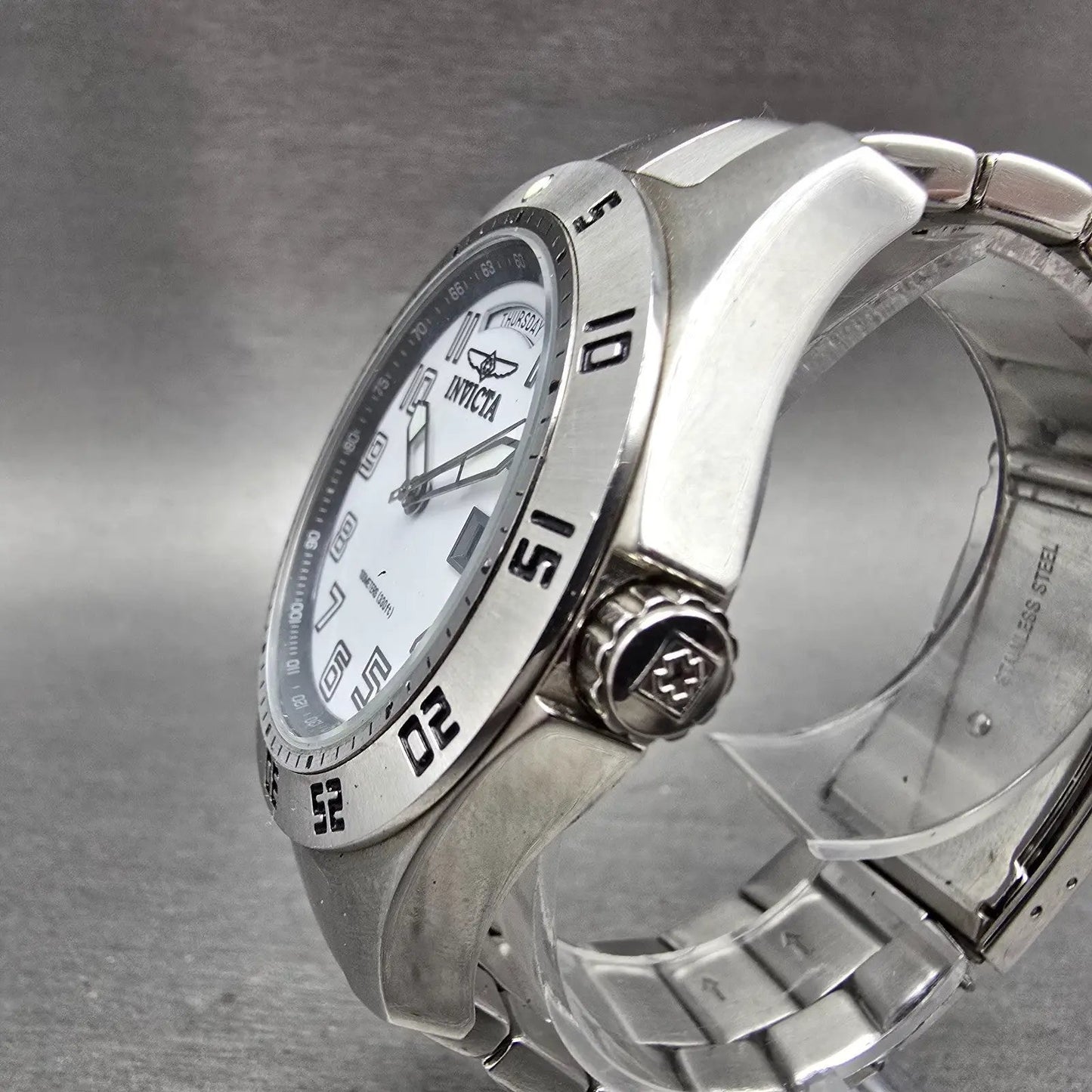 Invicta Dive Watch Men 44mm White Dial Silver Tone Daydate 5249 New Battery2