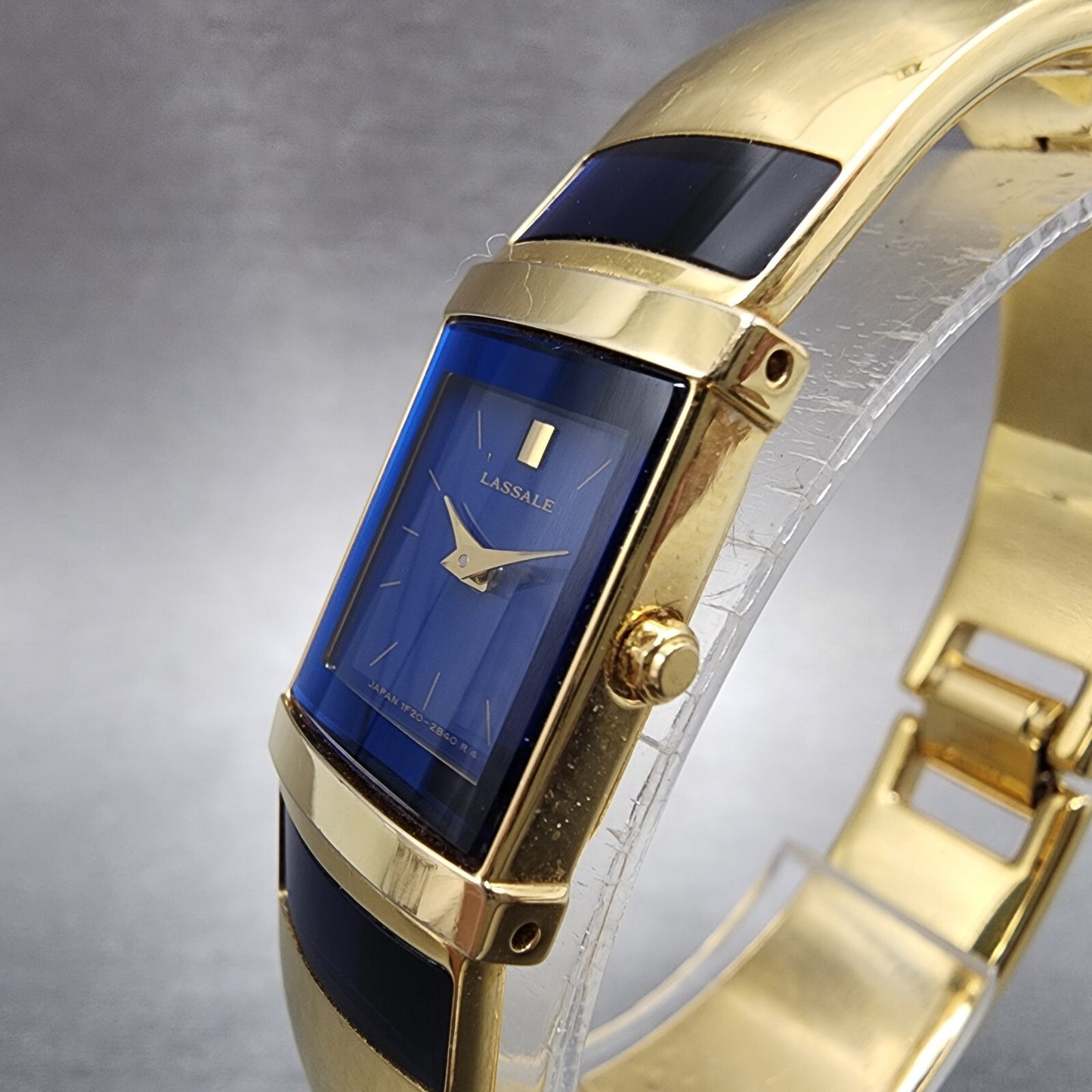 Seiko Lassale Tank Watch Women 15mm Blue Dial Gold Tone Rectangle New Battery2