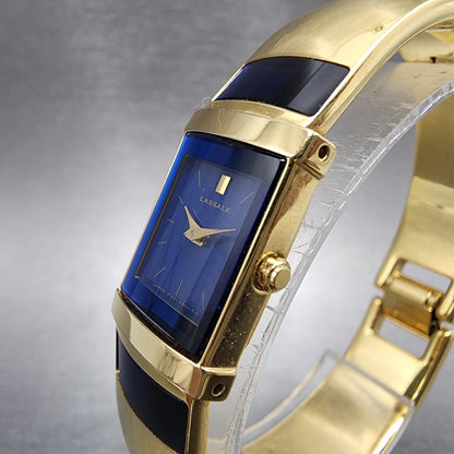 Seiko Lassale Tank Watch Women 15mm Blue Dial Gold Tone Rectangle New Battery2