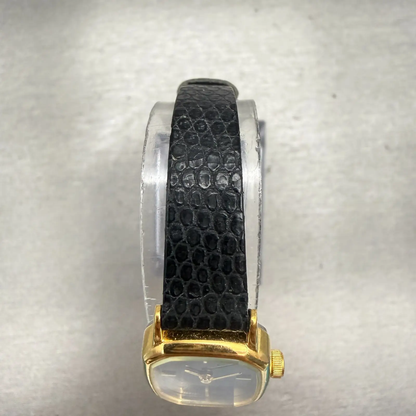 Citizen CQ Watch Women 17mm Black Dial Gold Tone Rectangle 3220-893476 New Batt4