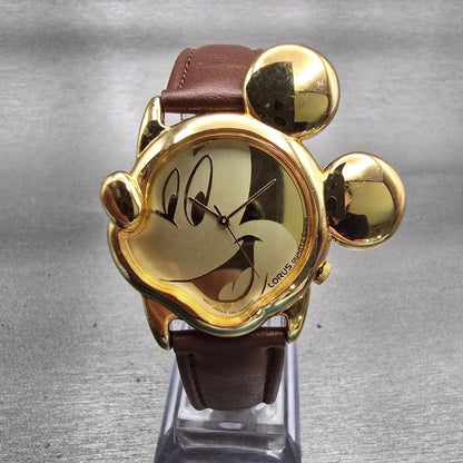 Lorus Mickey Mouse Watch Men 42mm Gold Dial Asymmetrical V401-5700 New Battery0