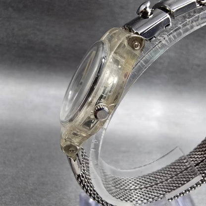 Swatch Fatal Thread Watch Women 25mm Silver Dial Clear Case LK182 New Battery2