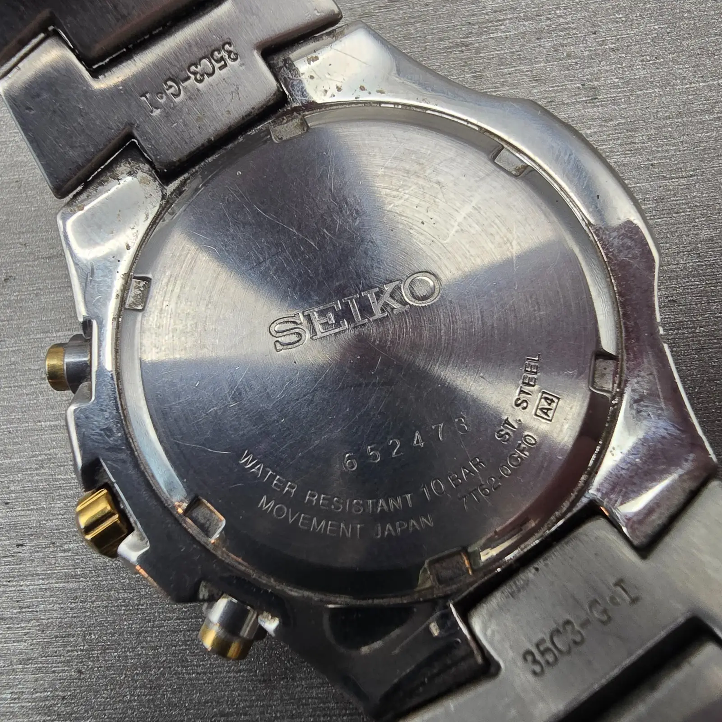 Seiko Chronograph Watch Men 43mm Black Dial Two Tone Date 7T62-0GF0 New Battery10