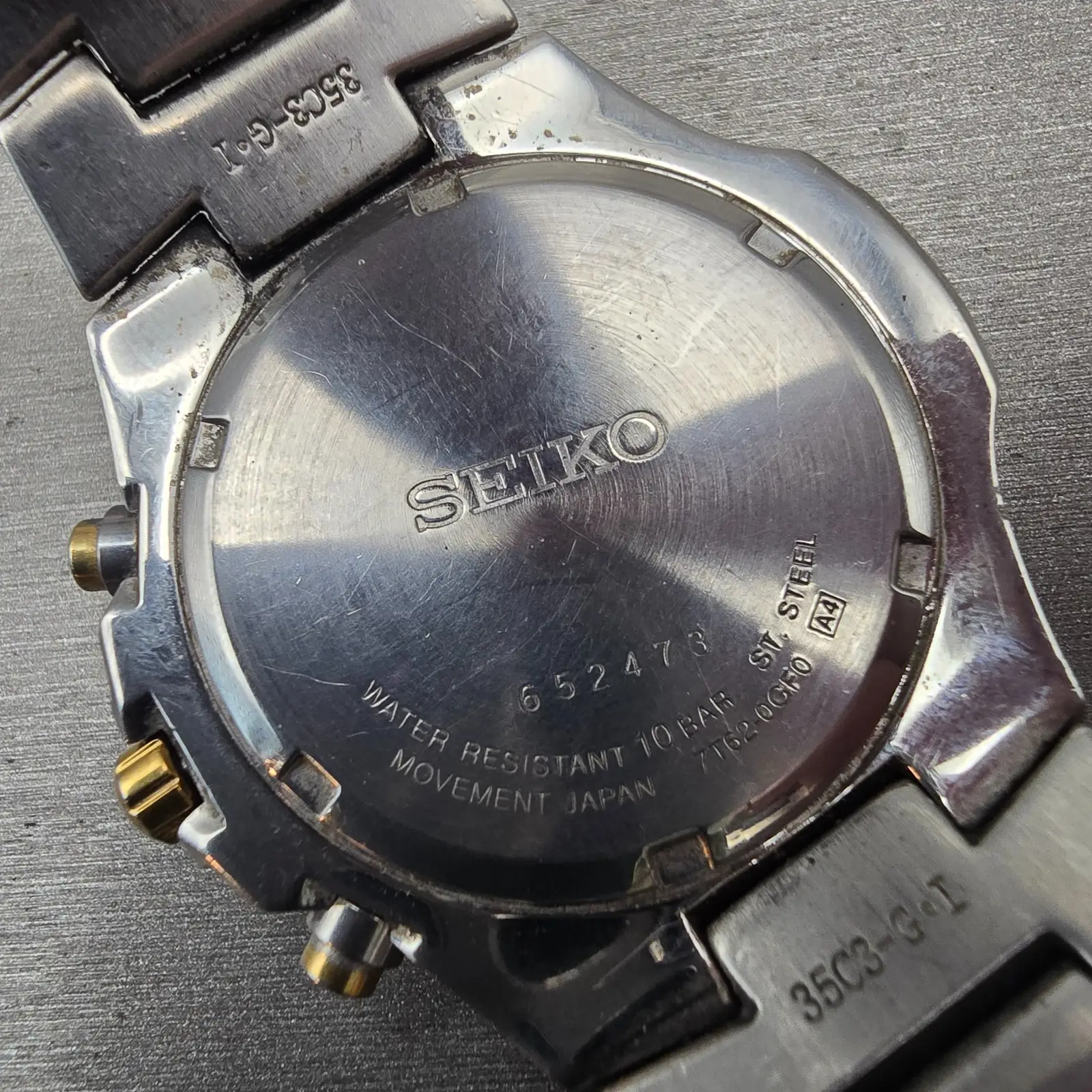 Seiko Chronograph Watch Men 43mm Black Dial Two Tone Date 7T62-0GF0 New Battery10