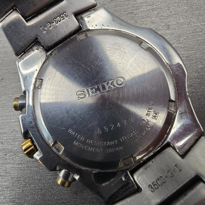 Seiko Chronograph Watch Men 43mm Black Dial Two Tone Date 7T62-0GF0 New Battery10