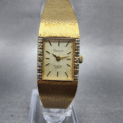 Armitron Deauville Tank Watch Women 15mm Gold Tone Diamond Bezel New Battery0