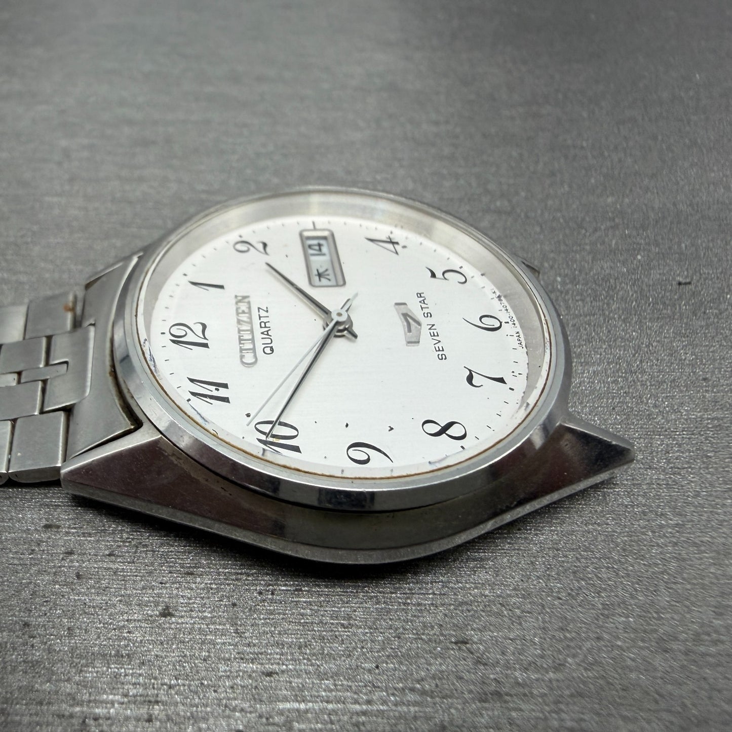 Citizen Seven Star Watch Men 35mm Silver Dial Silver Tone Daydate 4-140214 PARTS6