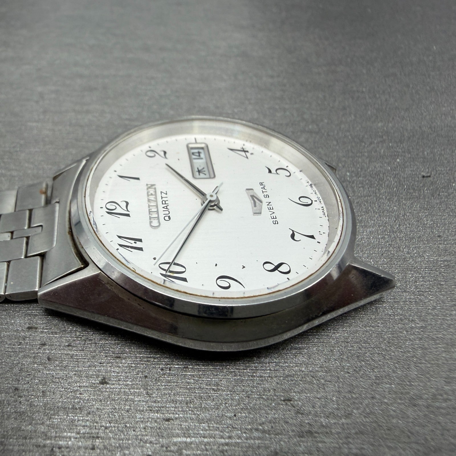 Citizen Seven Star Watch Men 35mm Silver Dial Silver Tone Daydate 4-140214 PARTS6