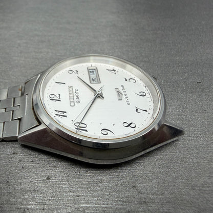 Citizen Seven Star Watch Men 35mm Silver Dial Silver Tone Daydate 4-140214 PARTS6