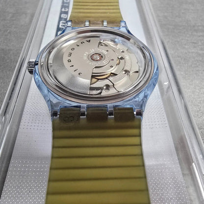 Swatch Automatic Blue Matic Watch Men 36mm Skeleton Dial Blue Case SAN100 NOS13