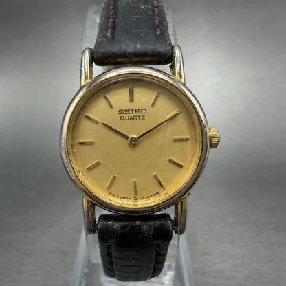 Seiko Watch Women 20mm Gold Dial Gold Tone Round 2y00-0A19 New Battery Vintage0