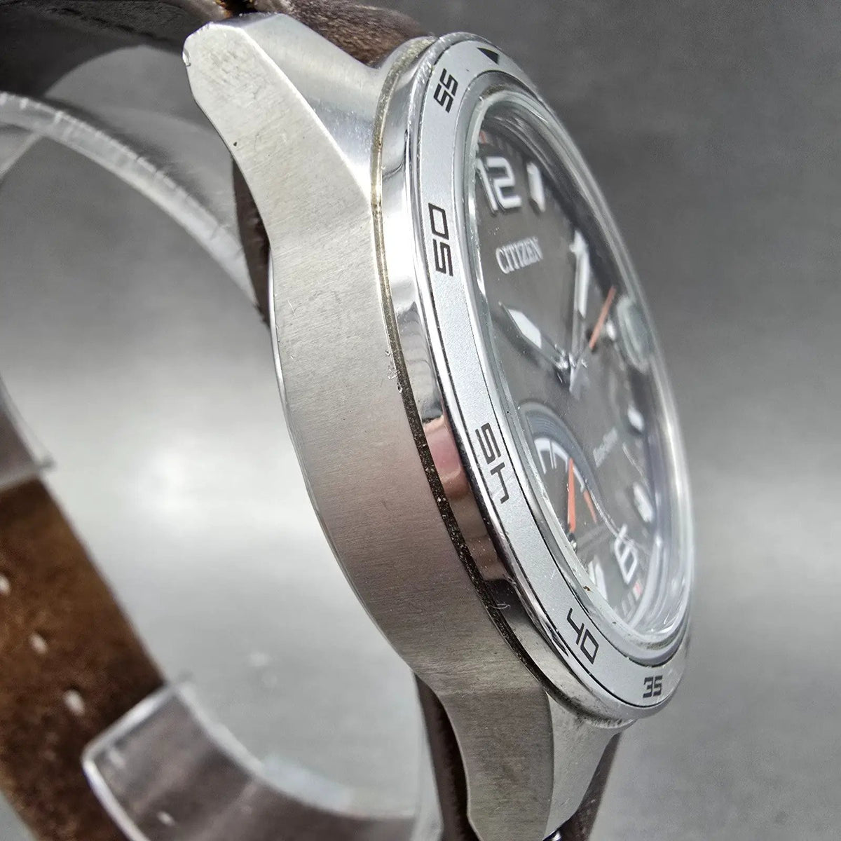 Citizen Eco-Drive PRT Watch Men 41mm Gray Dial Steel Date Round AW7039-01H Works3