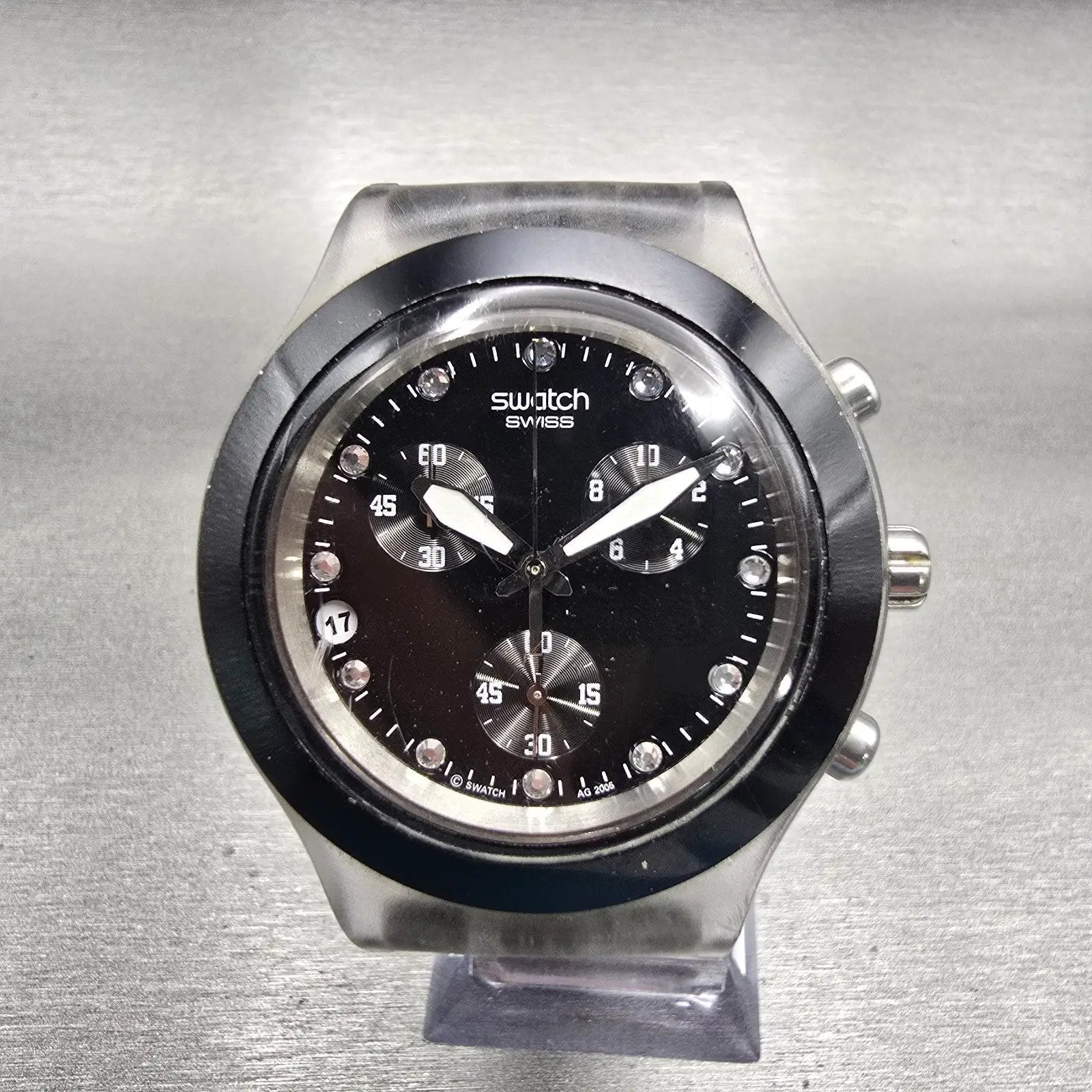 Swatch Irony Diaphane Full Blooded Nigth Watch Men Chrono SVCK4035AG New Battery0
