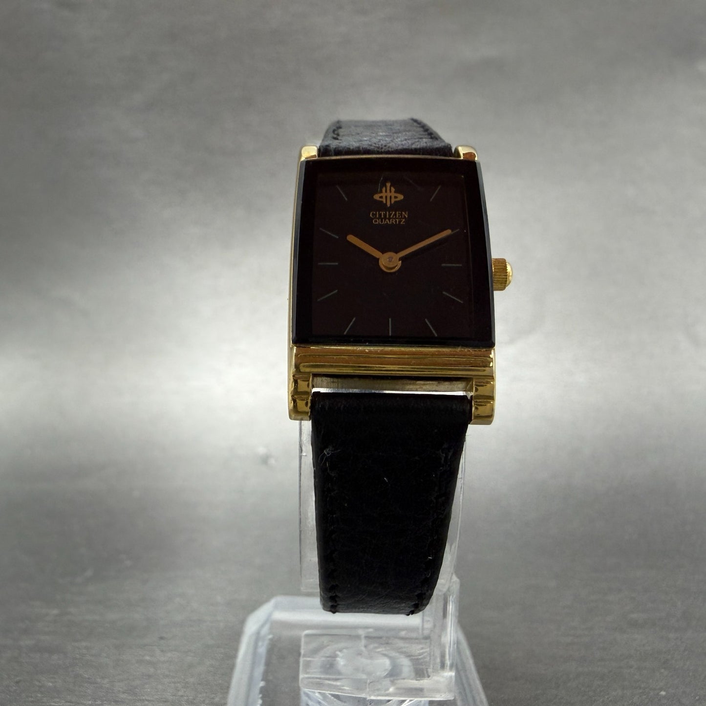 Citizen Tank Watch Women 18mm Black Dial Gold Tone Rectangle 3220-325435 New Bat5
