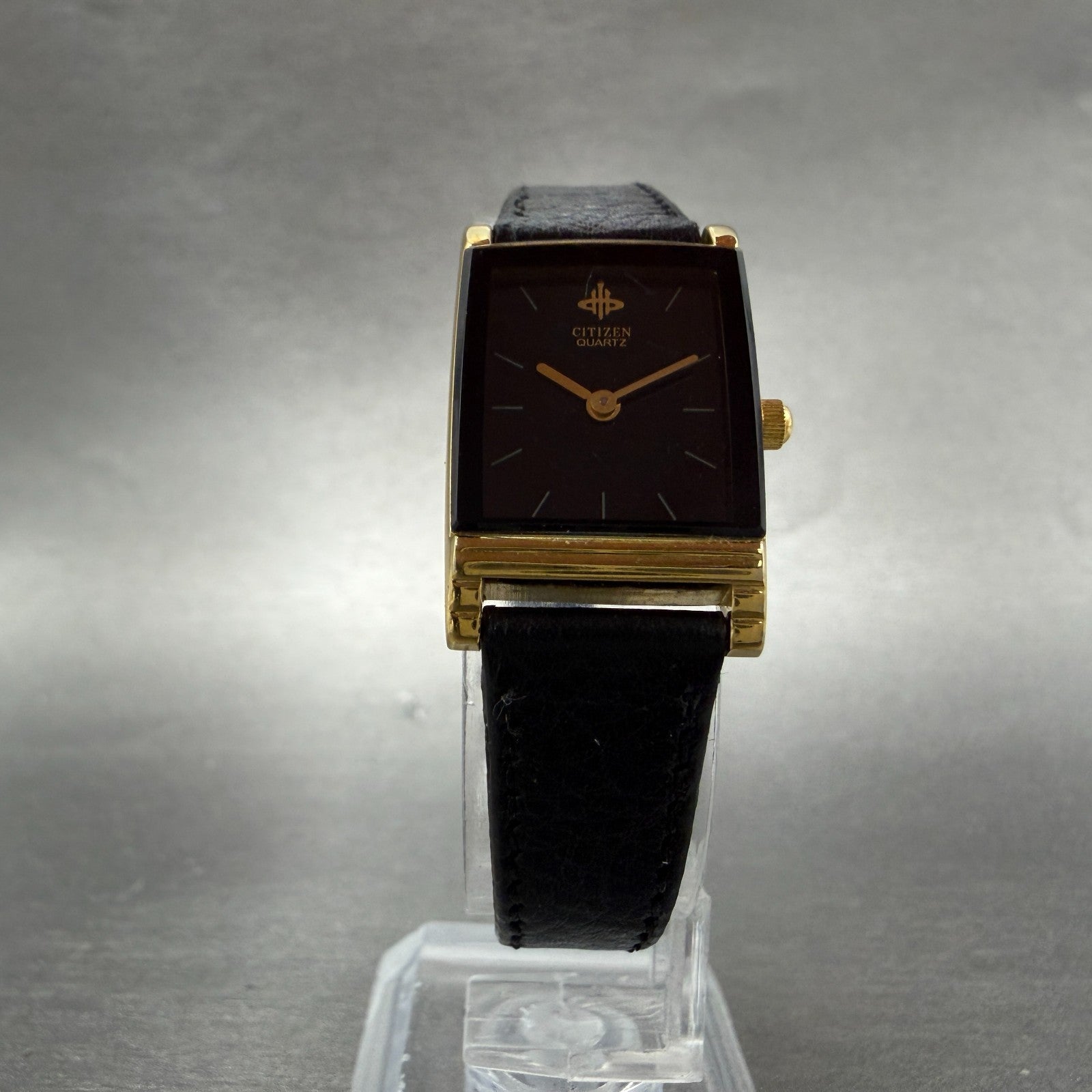Citizen Tank Watch Women 18mm Black Dial Gold Tone Rectangle 3220-325435 New Bat5