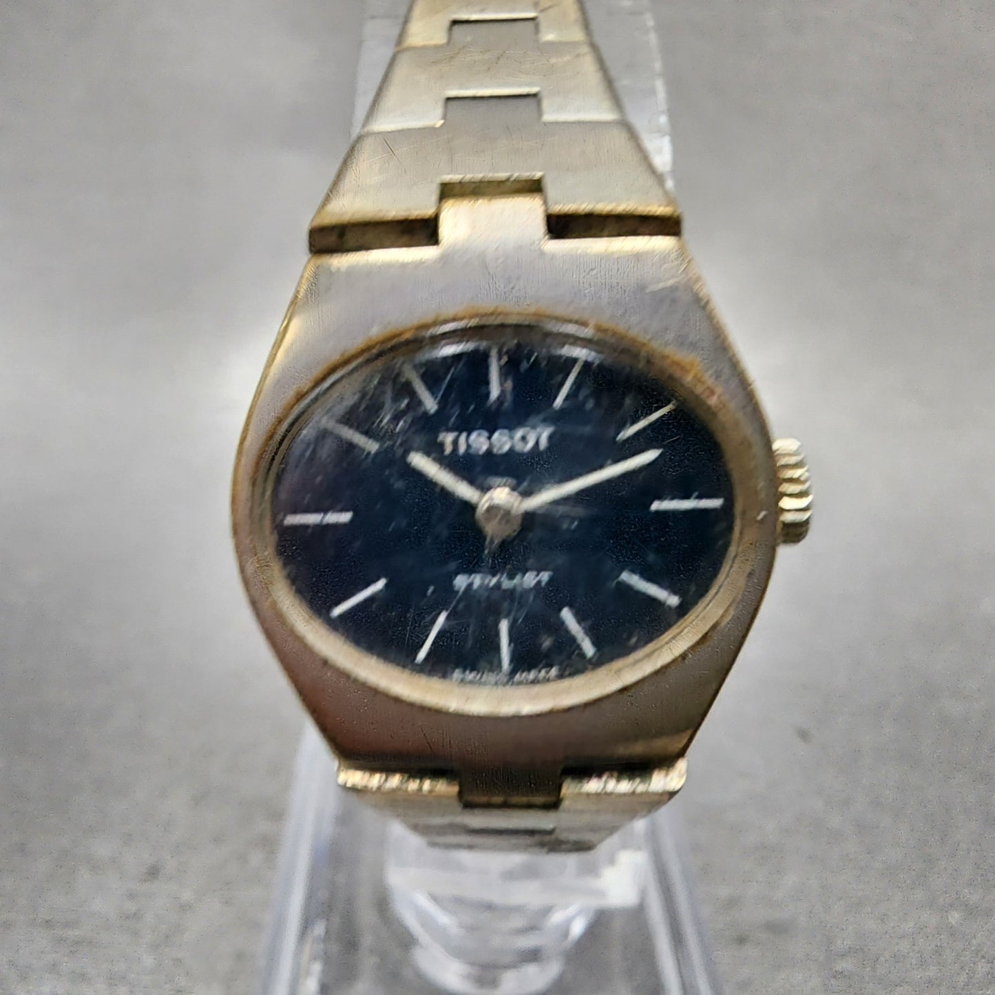 Tissot Stylist Watch Women 21mm Blue Dial Silver Tone Manual Wind PARTS2