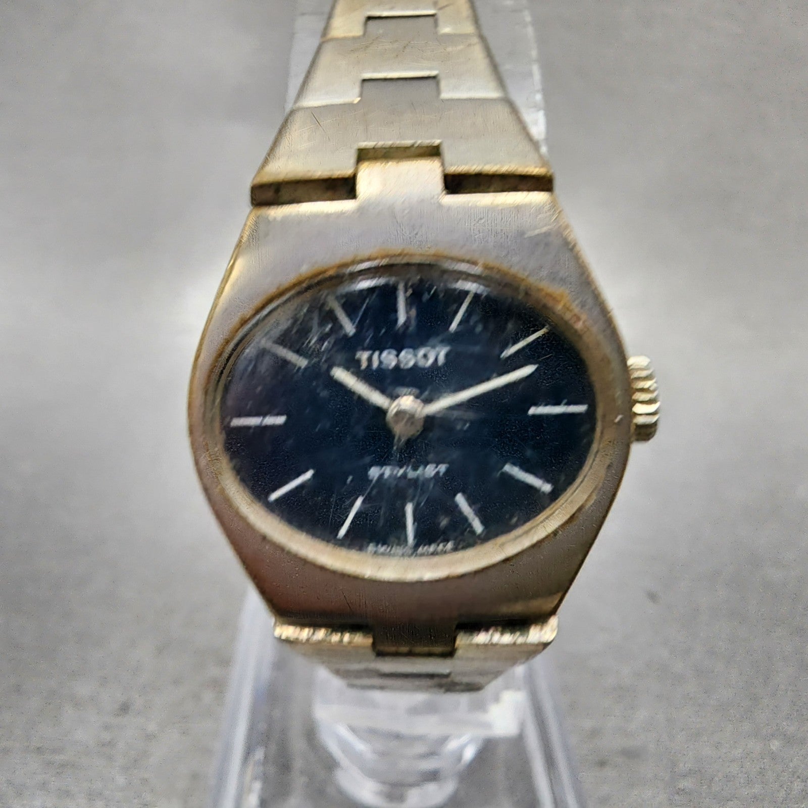Tissot Stylist Watch Women 21mm Blue Dial Silver Tone Manual Wind PARTS2
