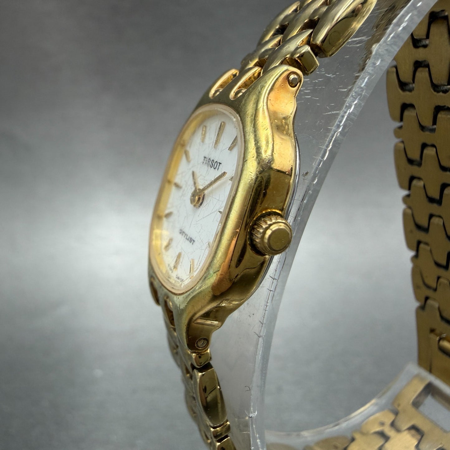 Tissot Tank Watch Women 19mm White Dial Gold Tone Rectangle New Battery VTG ABCD2