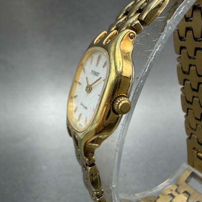 Tissot Tank Watch Women 19mm White Dial Gold Tone Rectangle New Battery VTG ABCD2