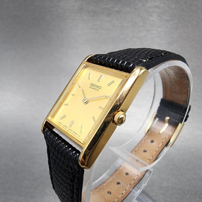 Seiko Tank Watch Women 18mm Gold Dial Gold Tone Rectangle 1N005B50 New Battery2