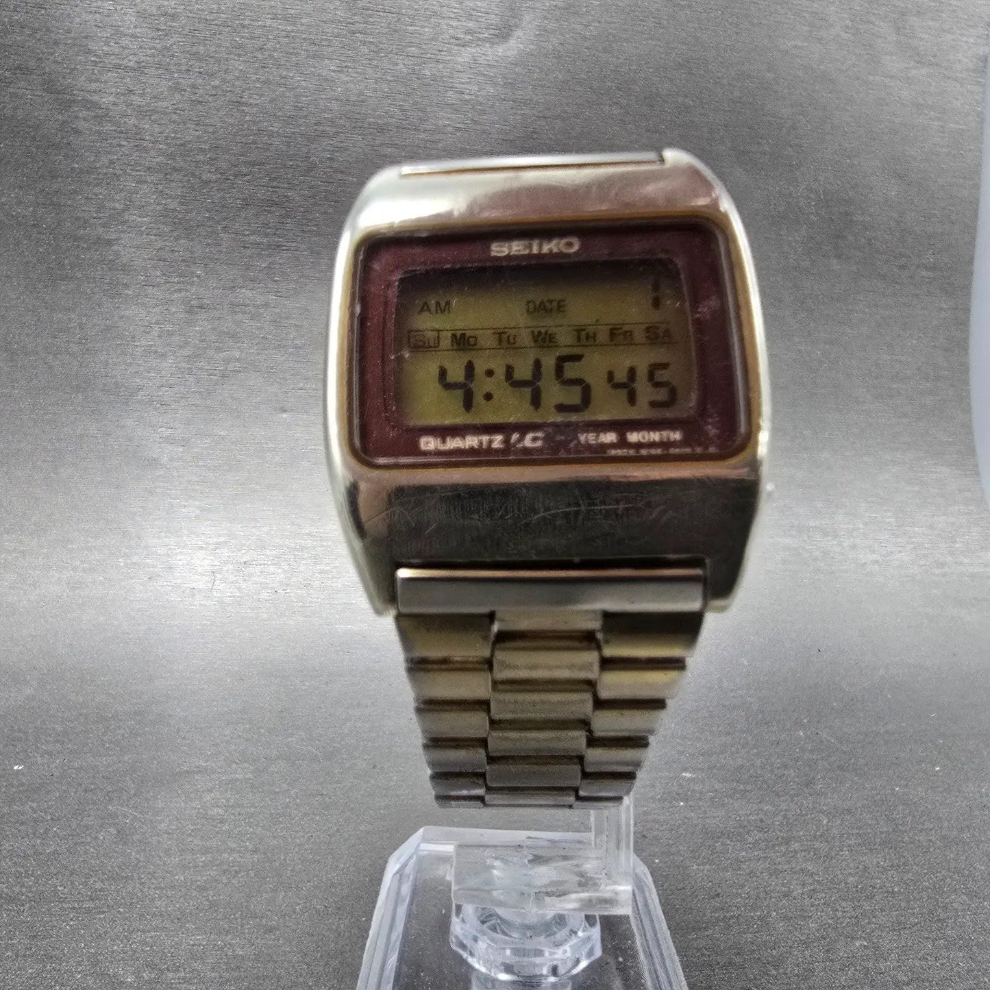 Seiko Watch Men 34mm Gold Tone Year Month Rectangle M154-5009 New Battery5