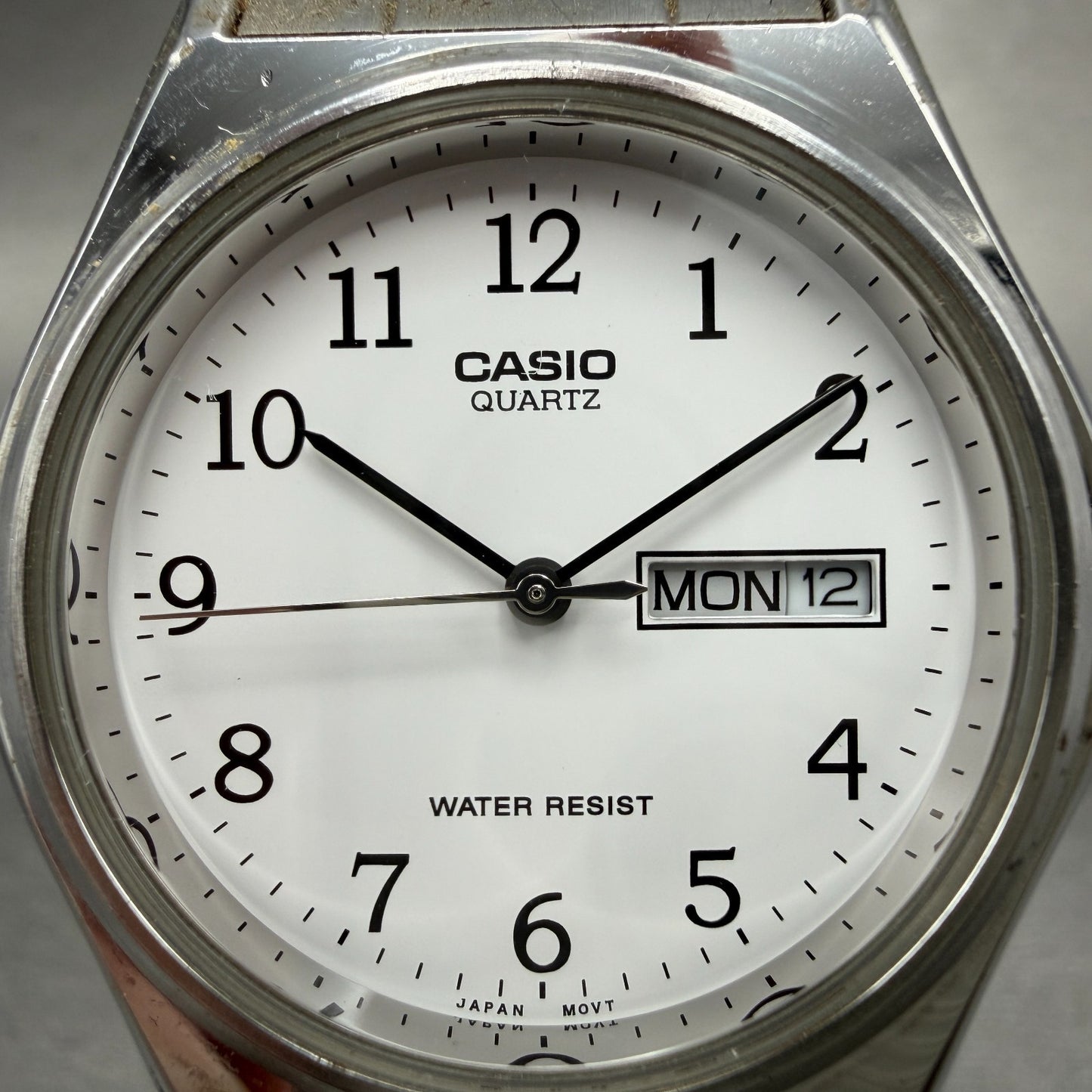 Casio Watch Men 35mm White Dial Silver Tone Daydate MTP-1240DJ New Battery1