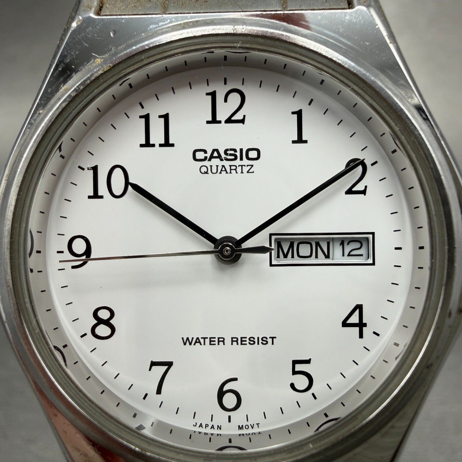 Casio Watch Men 35mm White Dial Silver Tone Daydate MTP-1240DJ New Battery1