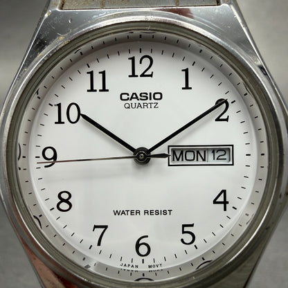 Casio Watch Men 35mm White Dial Silver Tone Daydate MTP-1240DJ New Battery1