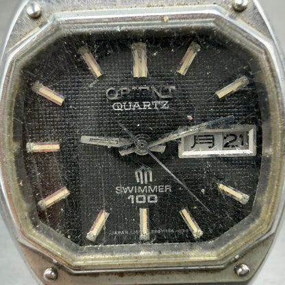 Orient Swimmer Watch Men 35mm Black Dial Silver Tone Daydate 569114-40 PARTS VTG2