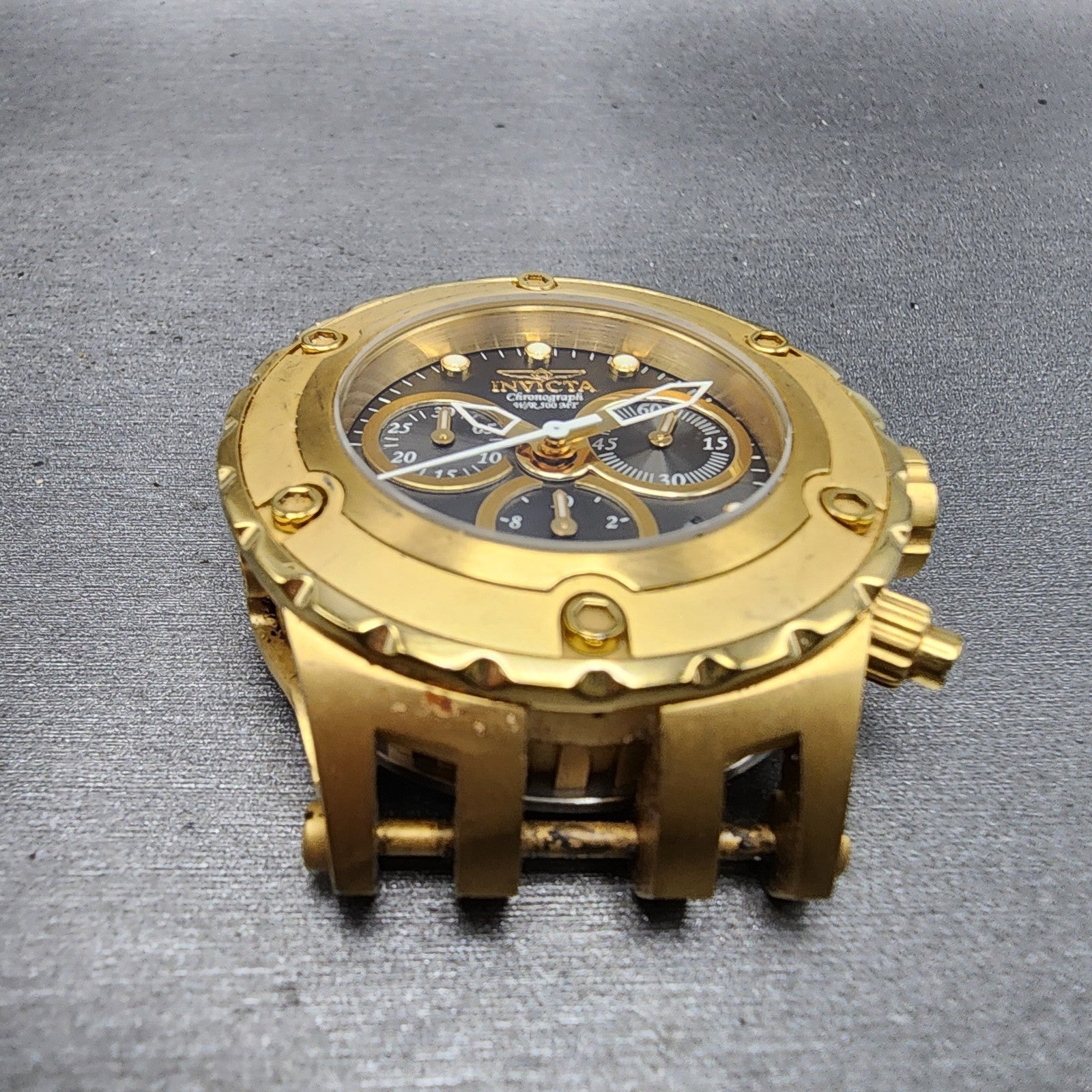 Invicta Subaqua Chronograph Watch Women 40mm Black Dial Gold Tone Date New Batt2