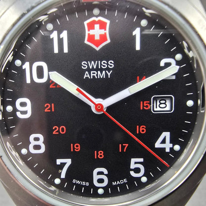 Swiss Army Garrison Watch Men 40mm Black Dial Steel Date Round New Battery1
