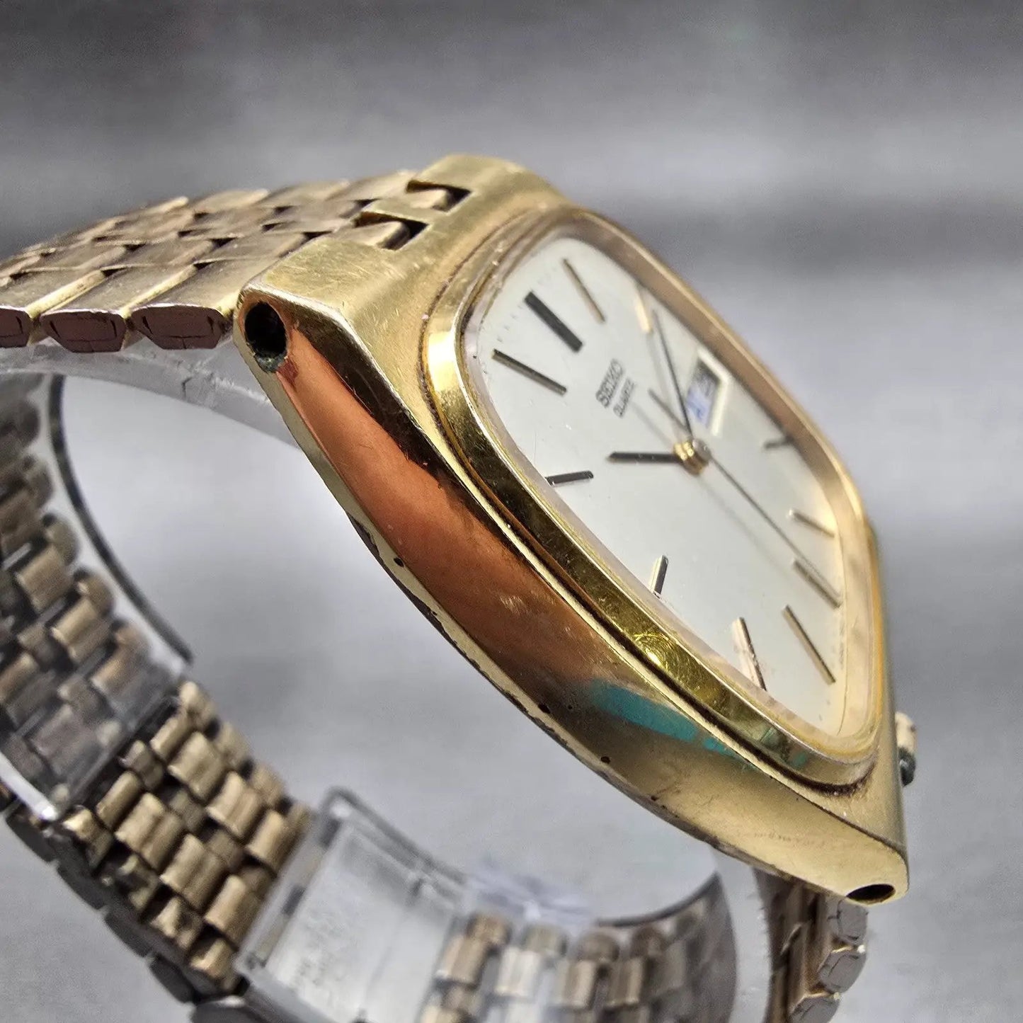 Seiko Watch Men 32mm Silver Dial Gold Tone Daydate 7813-5009 New Battery Vintage3