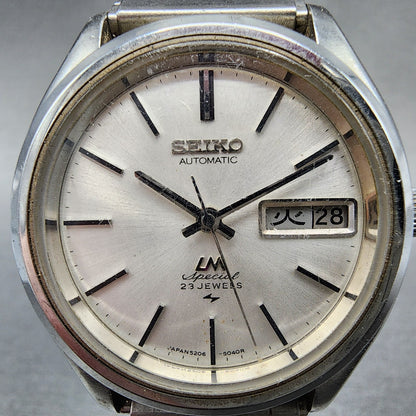 Seiko Lord Matic Special Watch Men 37mm Silver Dial Steel Daydate 5206-6061 Runs