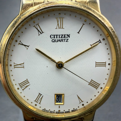 Citizen Watch Men 33mm White Dial Gold Tone Date 5510-S19546 New Battery VTG1