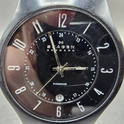 Skagen Watch Men 37mm Black Dial Black Tone Date Round 233XLTMB PARTS NO CROWN2