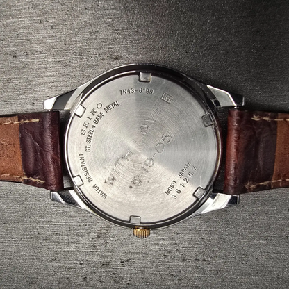 Seiko Watch Men 37mm Gray Dial Two Tone Daydate Round 7N43-8199 New Battery10